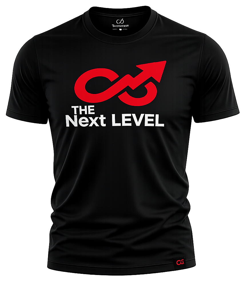 Playera negra The Next Level con logo infinito rojo
