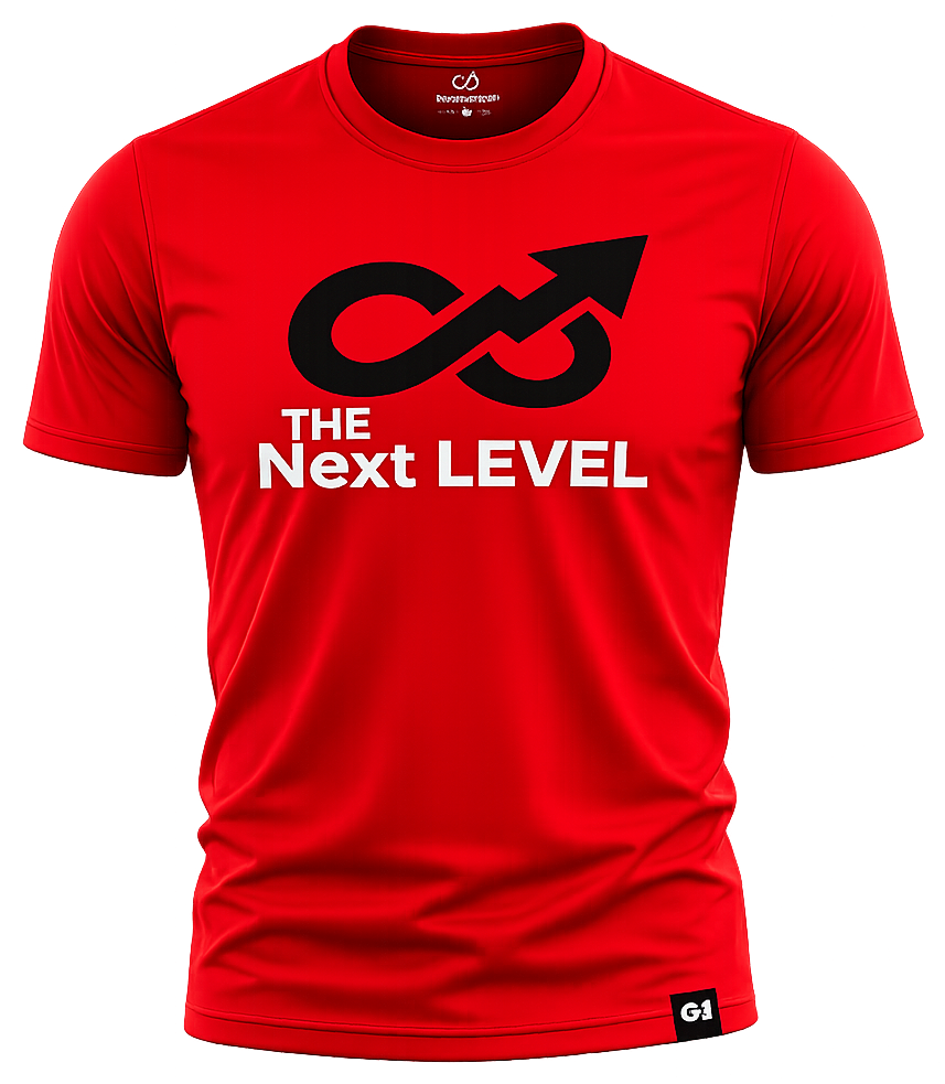 Playera roja The Next Level con logo infinito negro