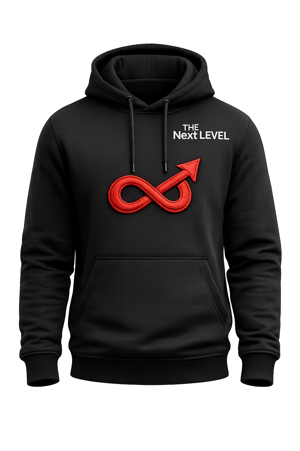 Sudadera The Next Level negra con logo infinito rojo bordado